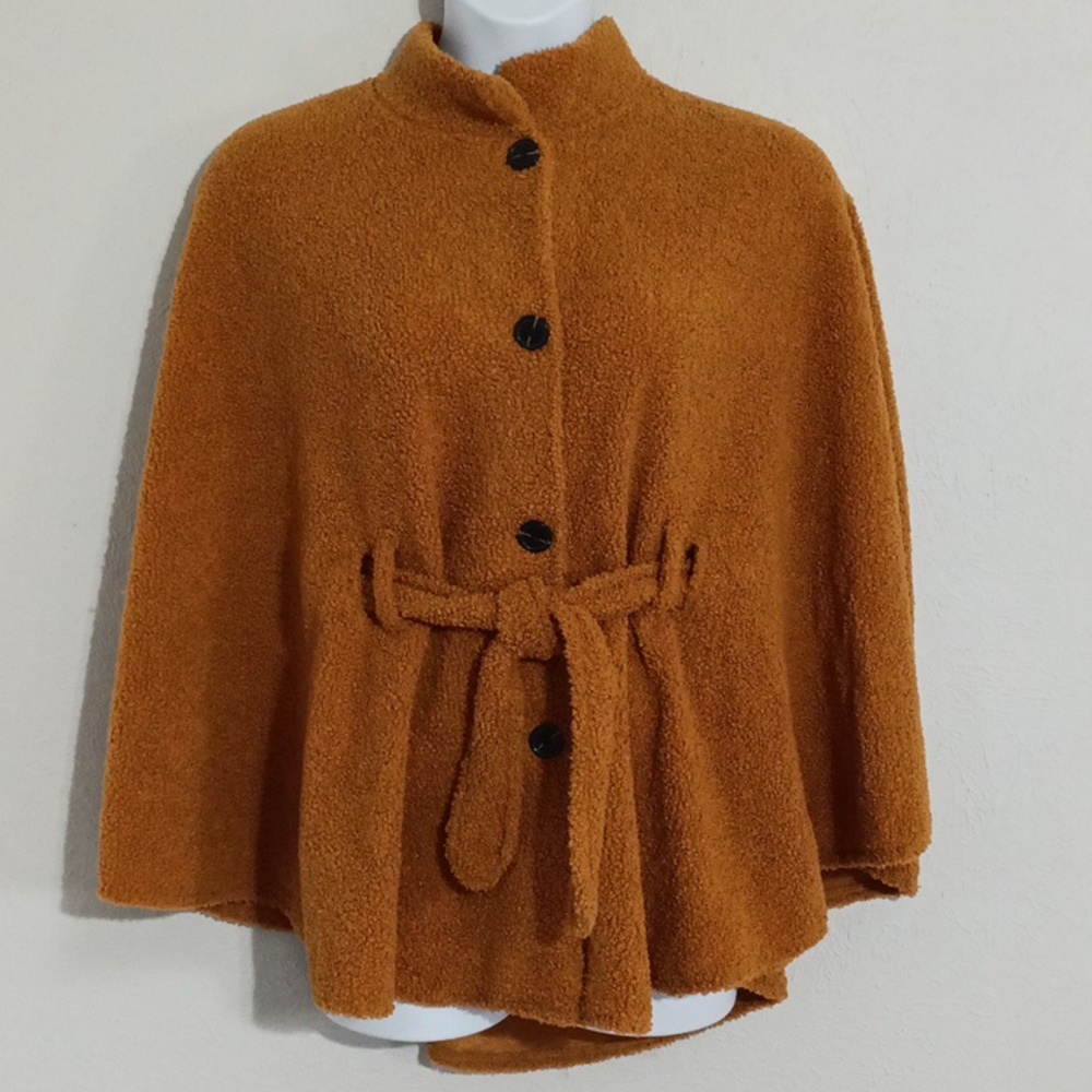 Faux Fur brown poncho with buttons and belt